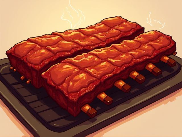 Illustrative cartoon image of perfectly smoked pork ribs.