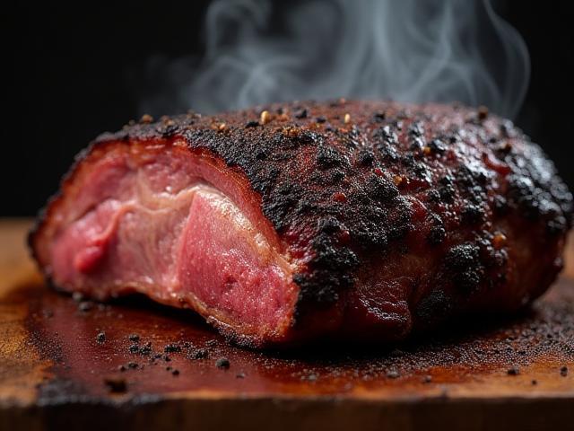 Illustrative cartoon image of a seasoned brisket with a dark bark.